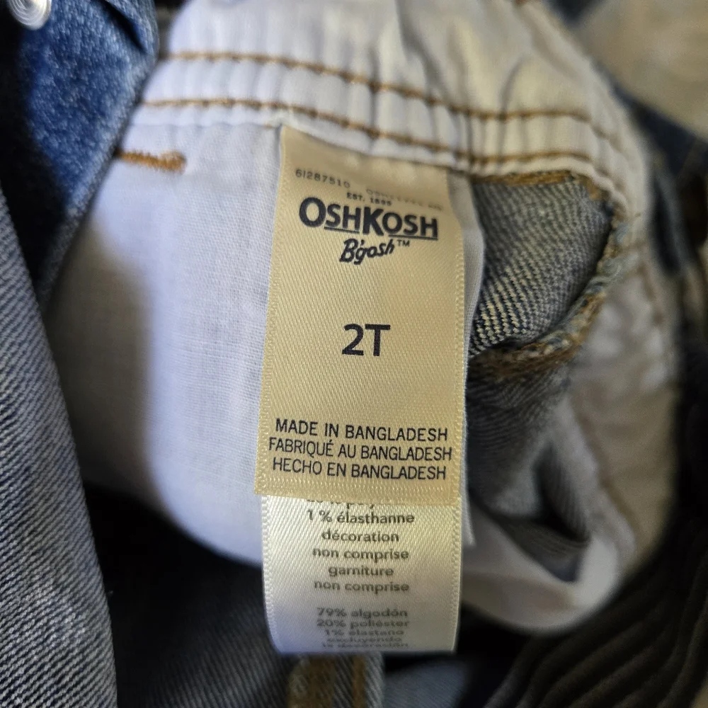 Oshkosh B'Gosh Overalls Denim Blue And White Striped Straps 2T Boys Girls Unisex